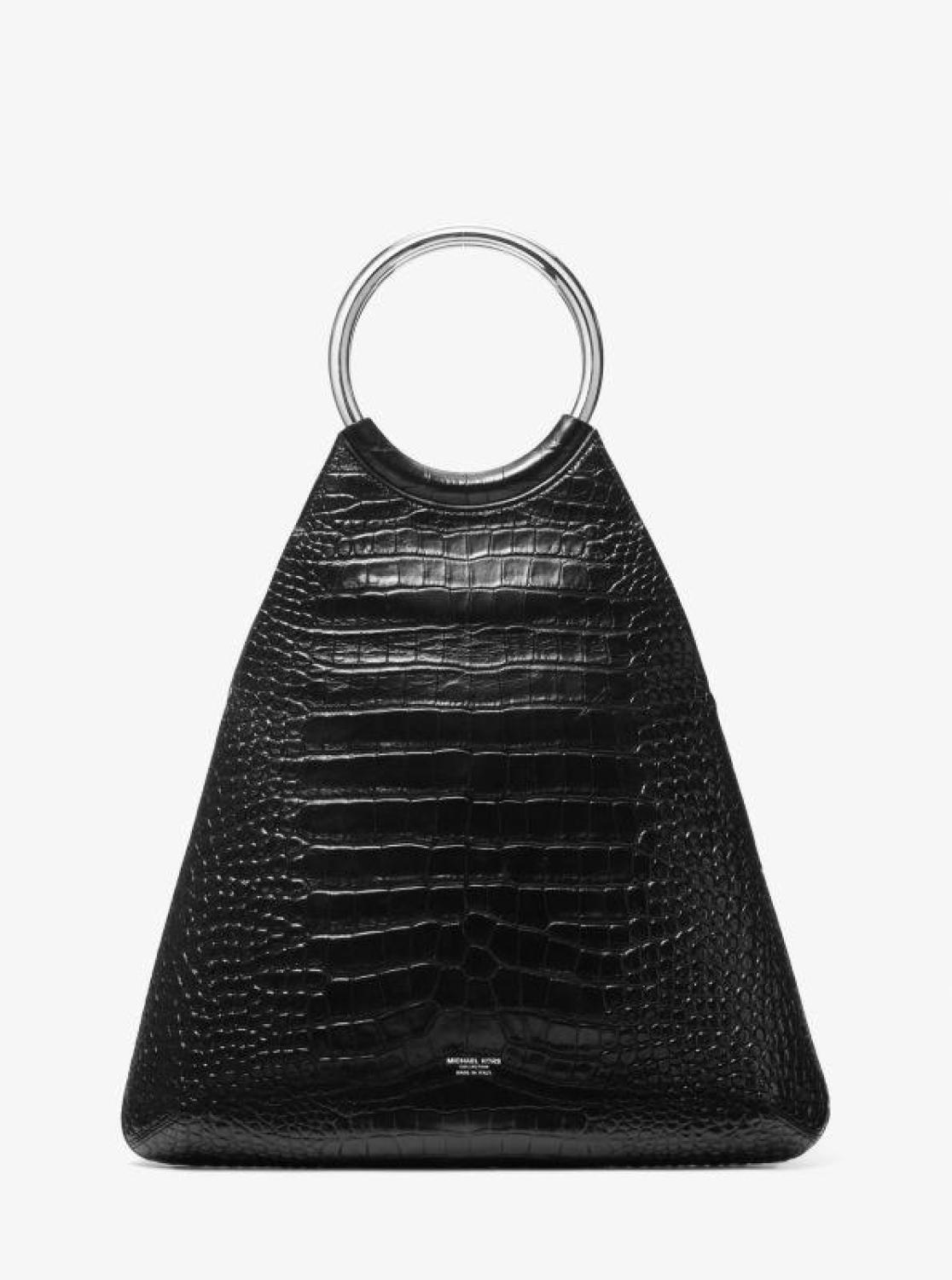 Ursula Large Crocodile Embossed Leather Ring Tote Bag