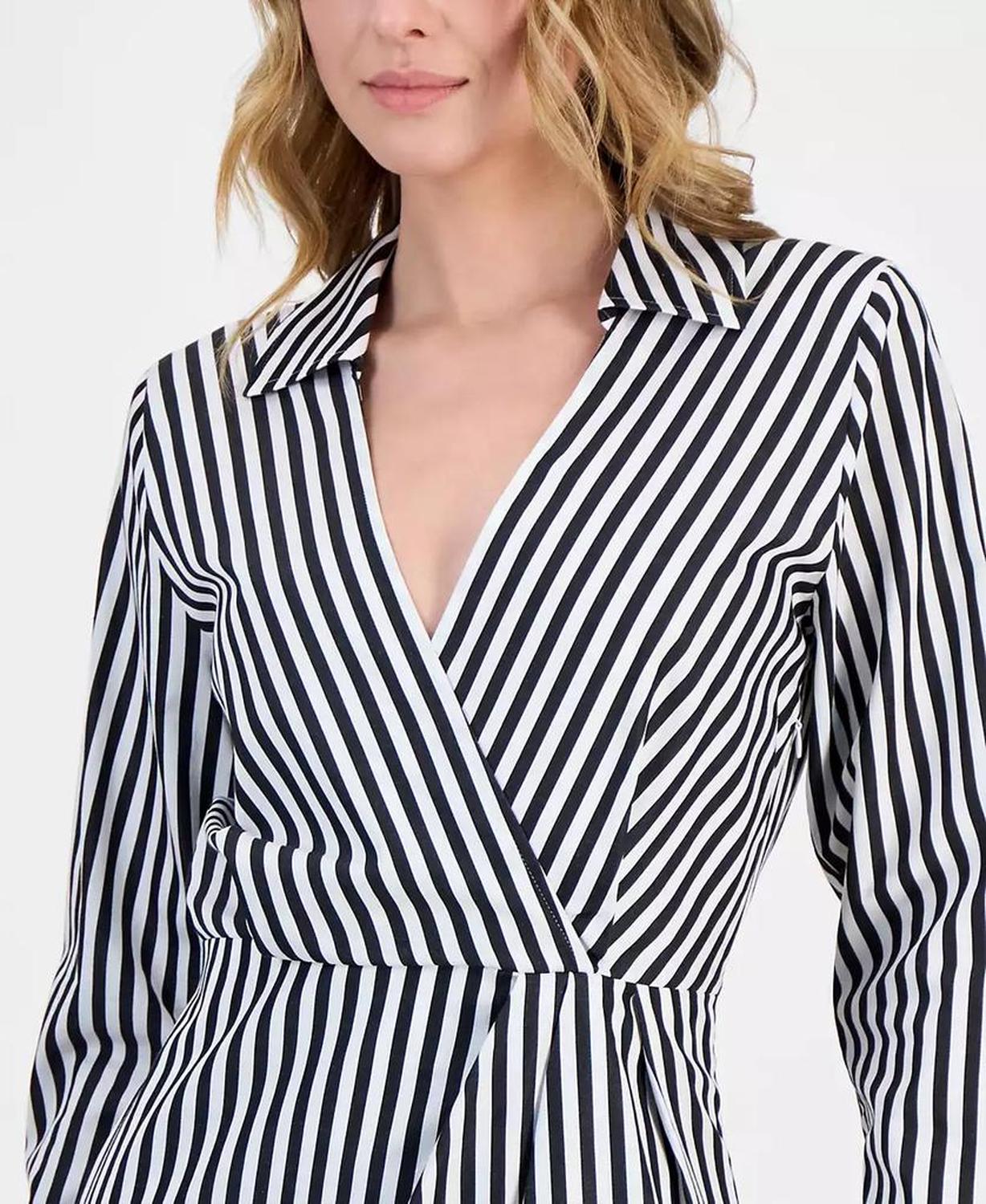 Women's Cotton Striped Collared Sheath Dress