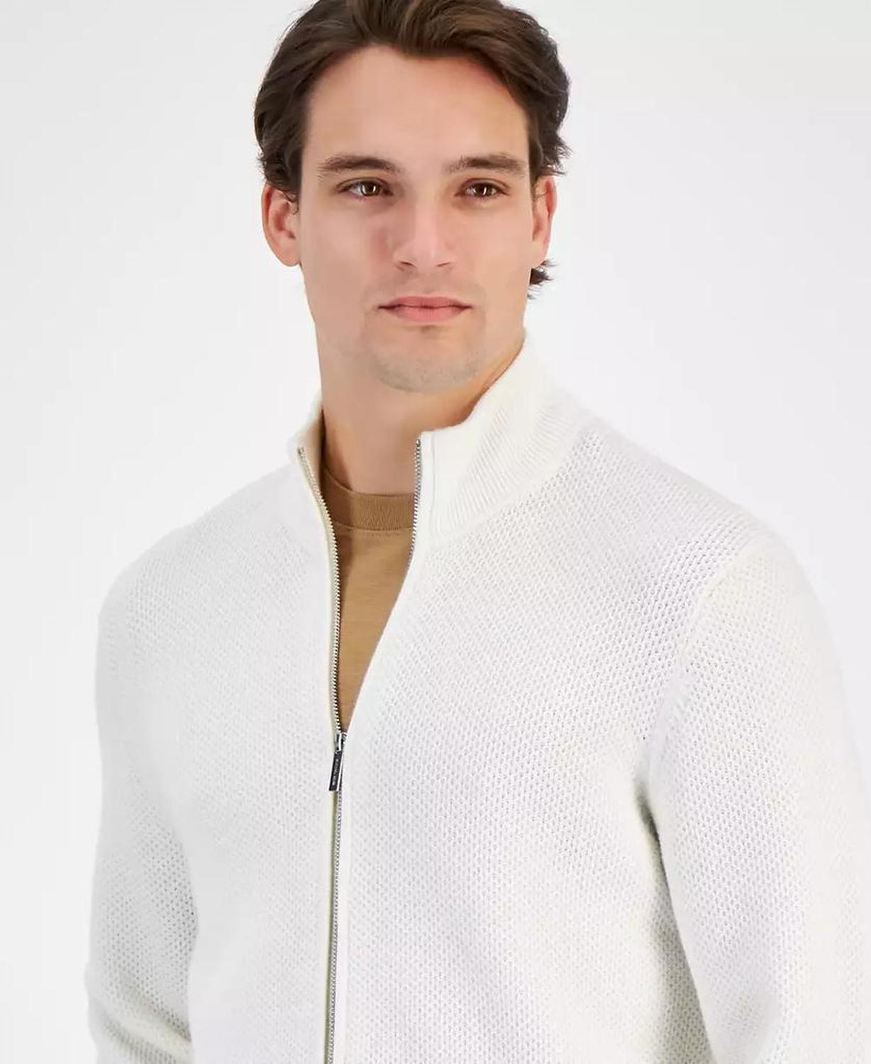 Men's Modern-Fit Honeycomb-Knit Full-Zip Cardigan