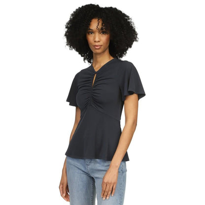Women's Ruched Flutter-Sleeve Keyhole Top