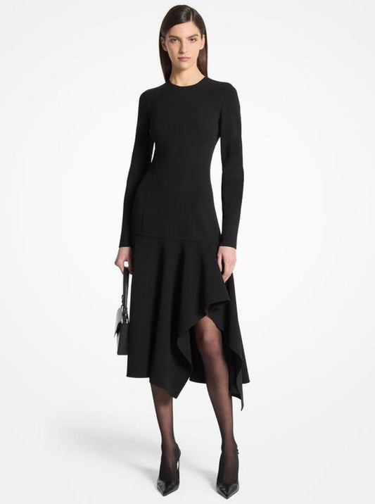Stretch Wool Crepe Cascade Sheath Dress