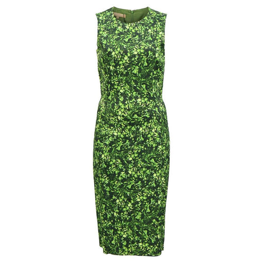 Printed Sheath Dress in Green Cotton