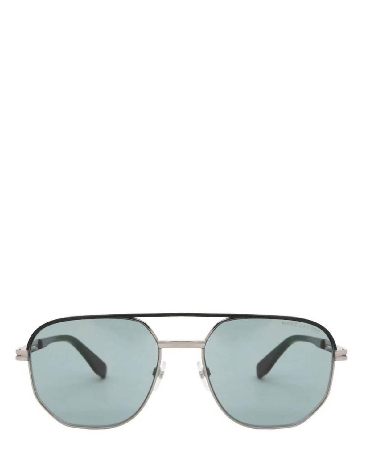 Men's Metal Aviator Sunglasses In Ruthenium Black / Green