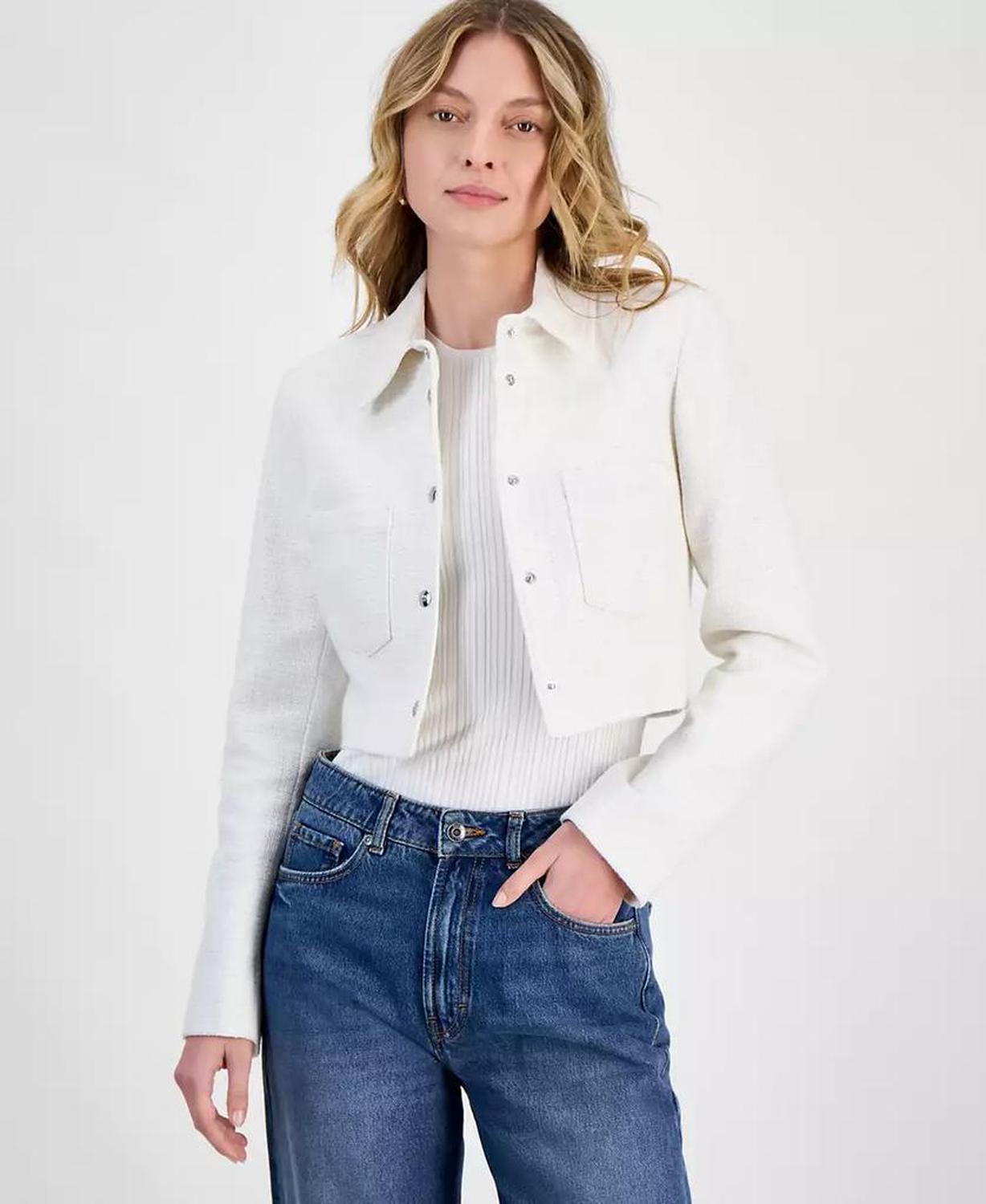 Women's Metallic-Accent Textured Cropped Jacket