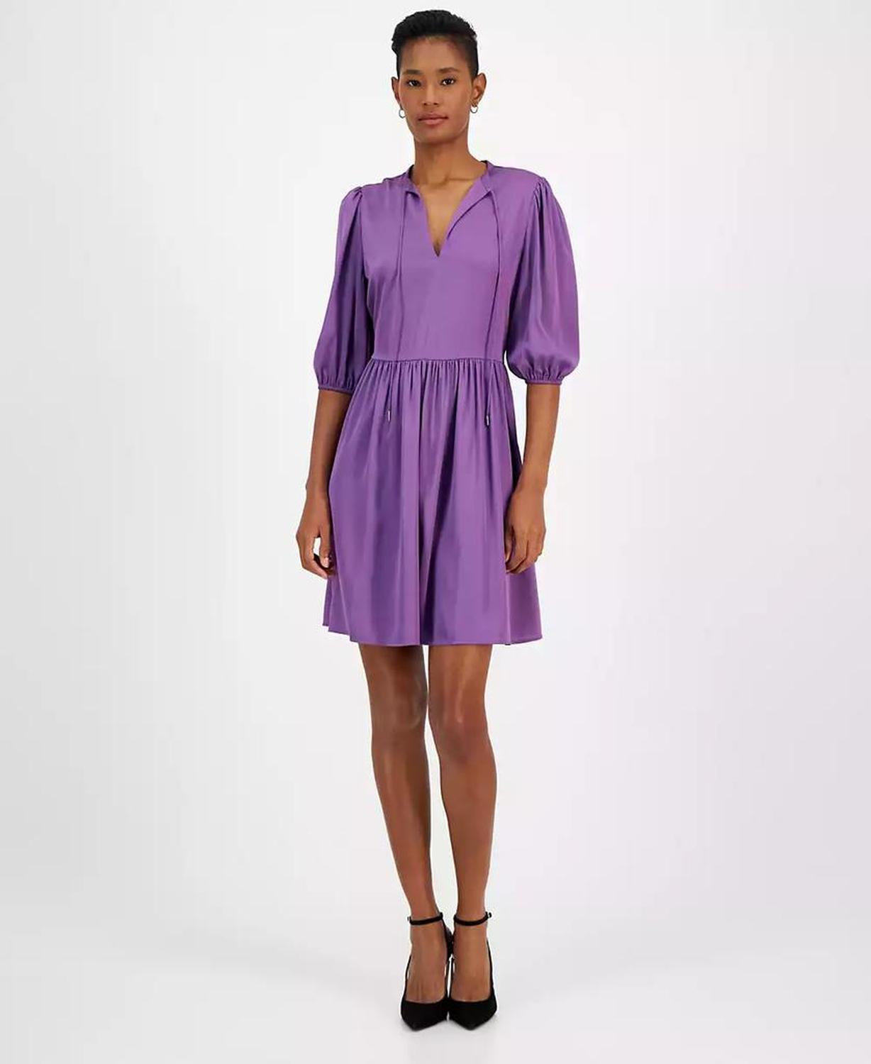 Women's Dorena Solid-Color Elbow-Sleeve A-Line Dress