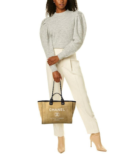 Chanel Neutral Canvas Large Deauville Tote (Authentic Pre-Owned)