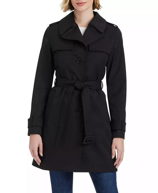 Women's Short Single-Breasted Pleated Back Trench Coat