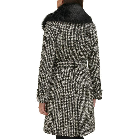 Women's Double-Breasted Faux-Fur-Collar Tweed Coat