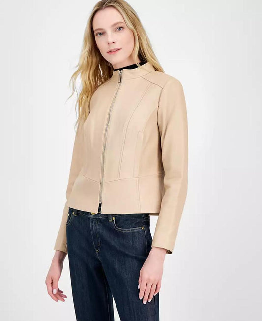 Petite Leather Racer Jacket