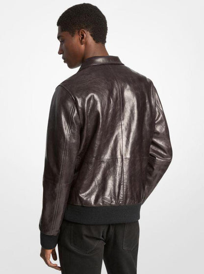 Distressed Leather Harrington Jacket