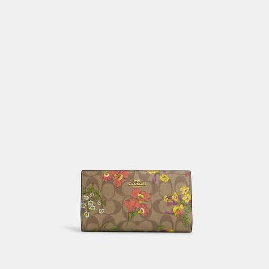 Coach Outlet Slim Zip Wallet In Signature Canvas With Floral Print