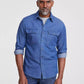 Men's Slim-Fit Double Pocket Chambray Long-Sleeve Button-Down Shirt