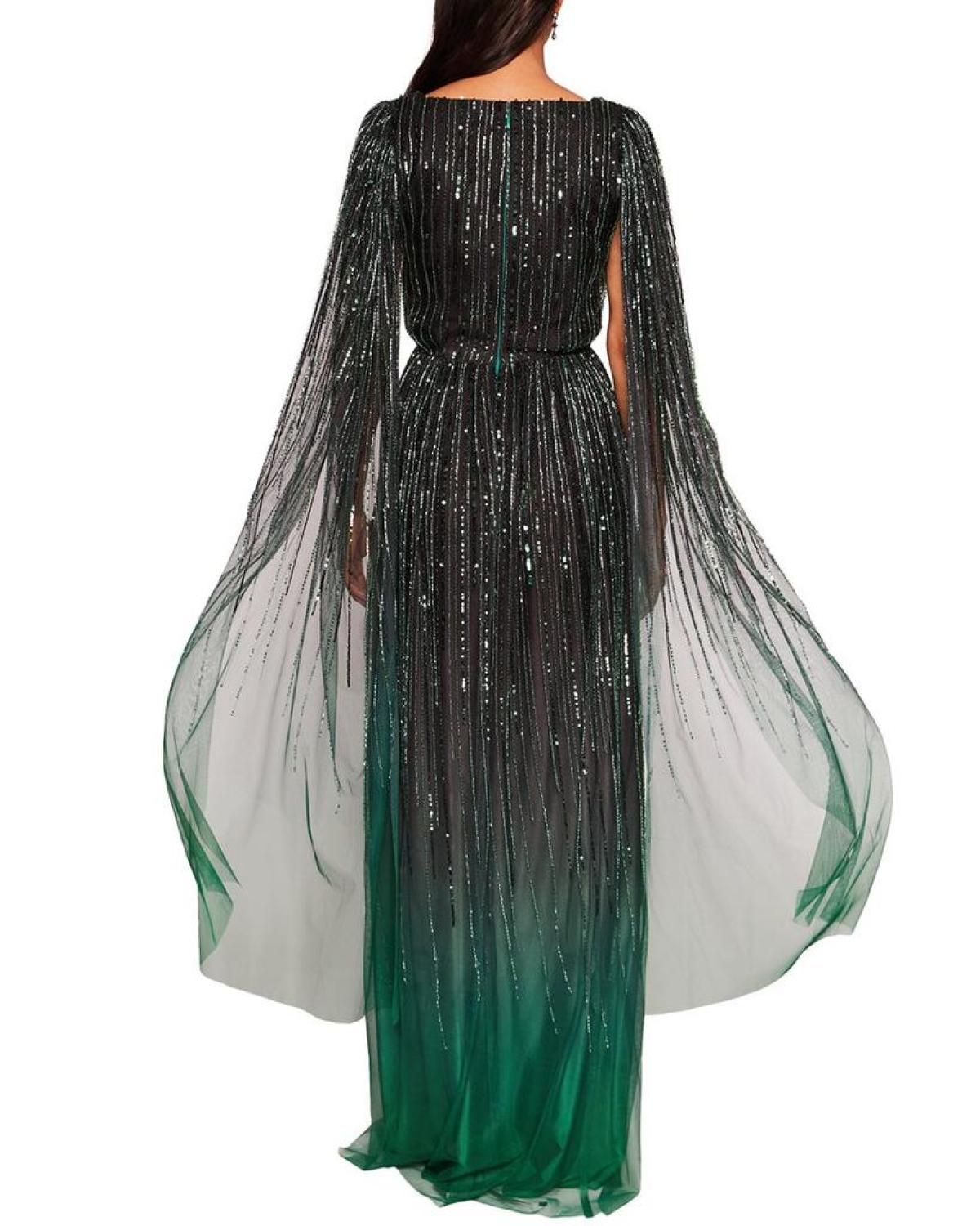 Marchesa Notte V-Neck Caped Gown