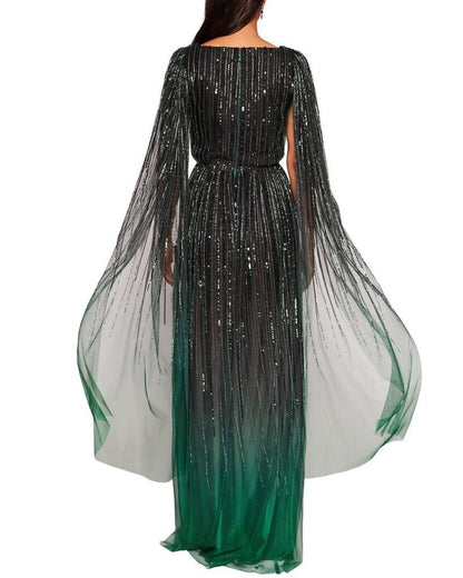 Marchesa Notte V-Neck Caped Gown
