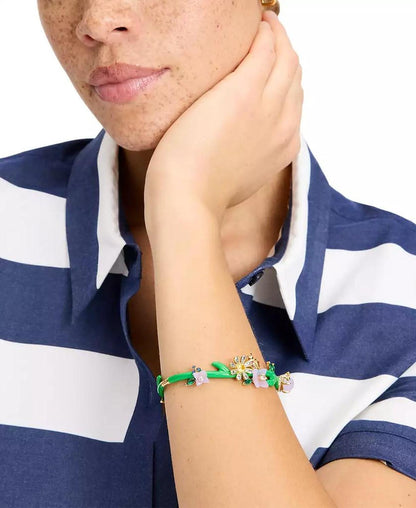 Gold-Tone Multi-Stone Garden Hinged Bangle Bracelet