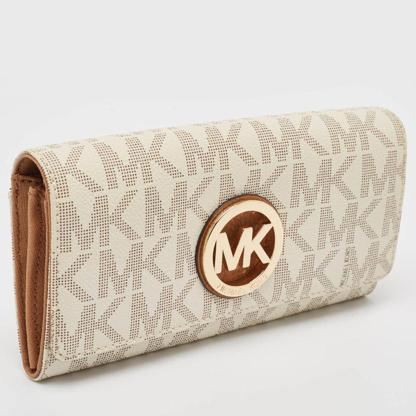 Michael Kors White/brown Signature Coated Canvas And Leather Fulton Continental Wallet