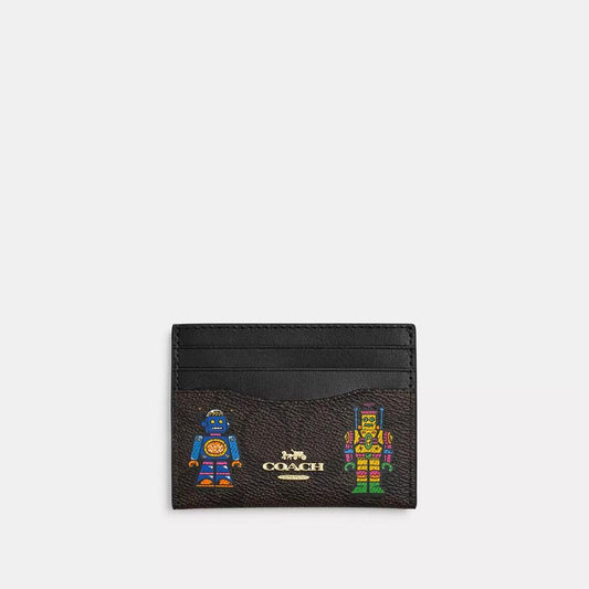 Cosmic Coach Slim Id Card Case In Signature Canvas With Robot Print
