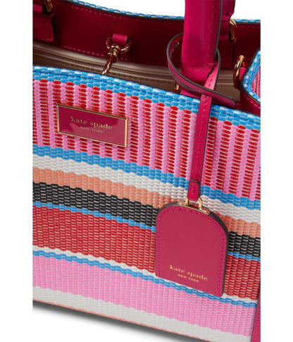 Manhattan Striped Woven Straw Small Tote