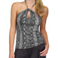 Womens Snakeskin Print Chain Neck Halter Top