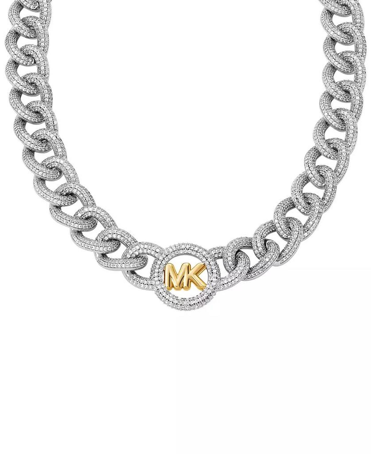 Two Tone Pavé Logo Chain Necklace