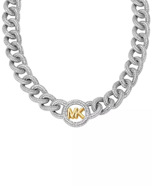 Two Tone Pavé Logo Chain Necklace