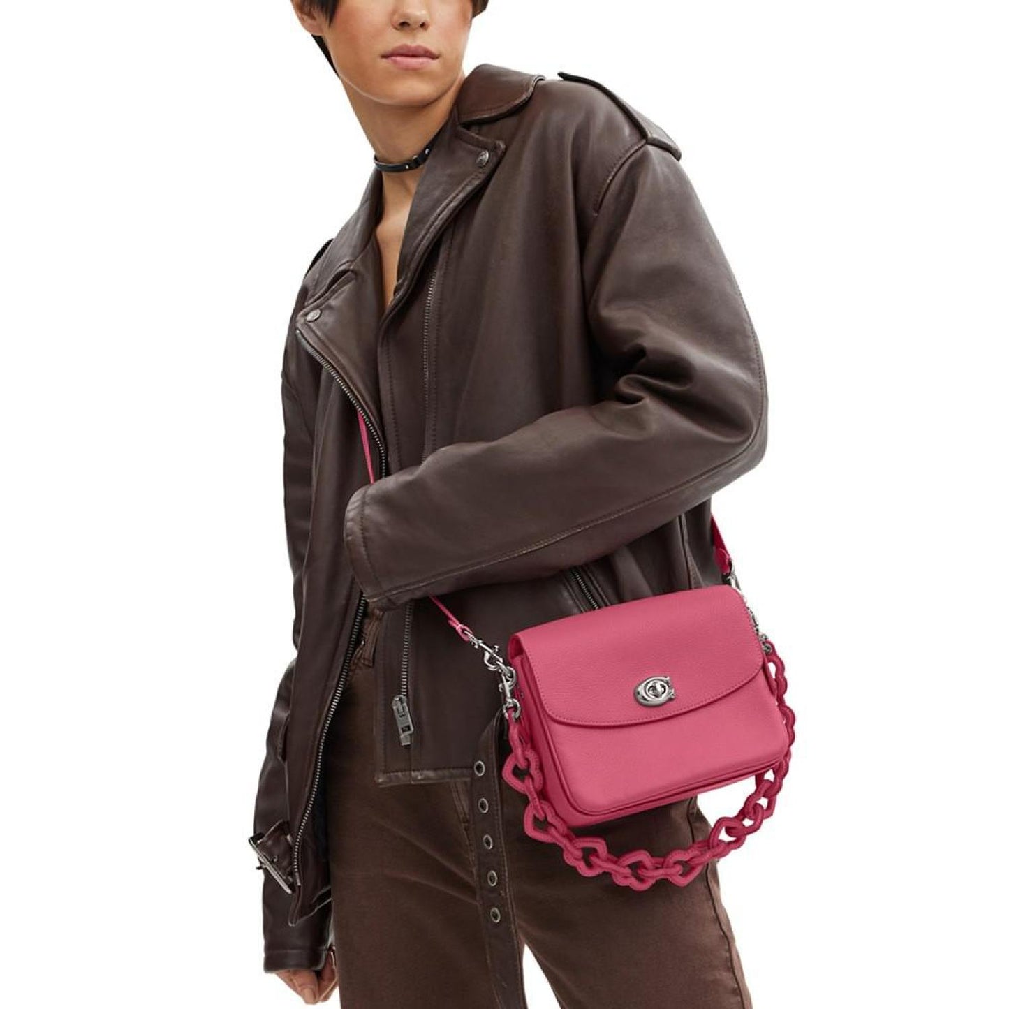 Polished Pebble Leather Cassie Crossbody 19 with Heart Strap
