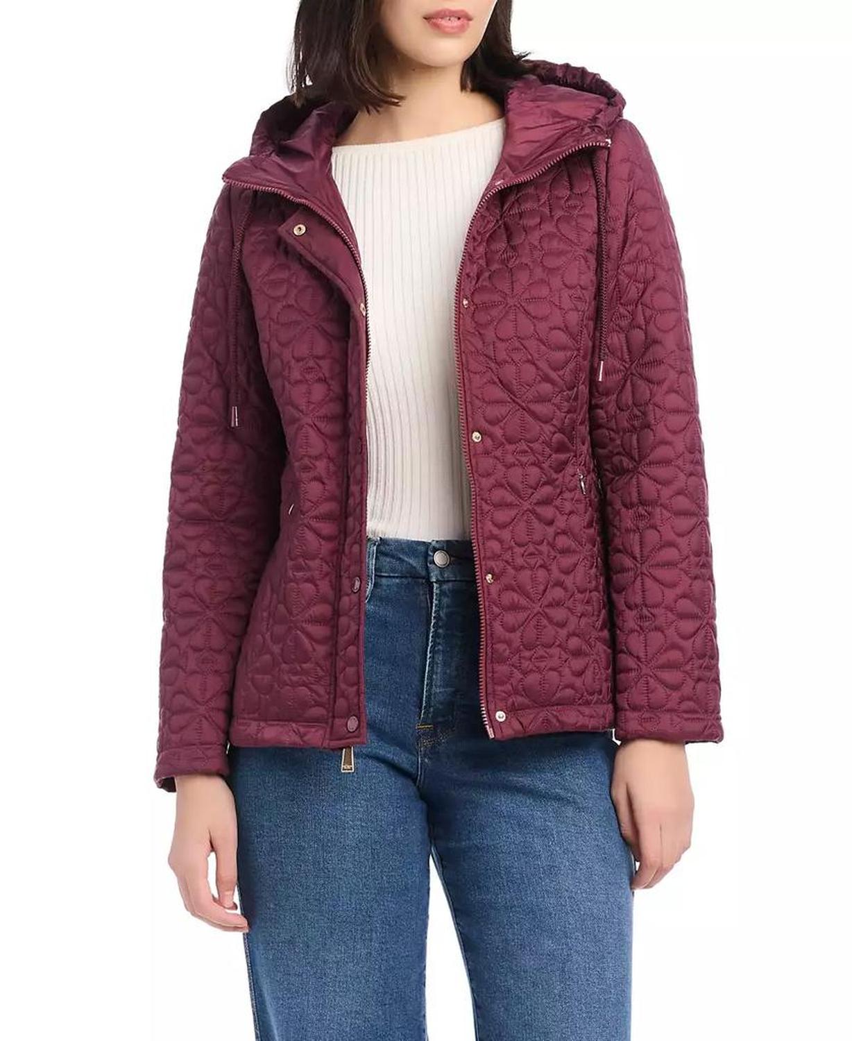 Women's Short Spade Flower Quilted Jacket W/ Hood