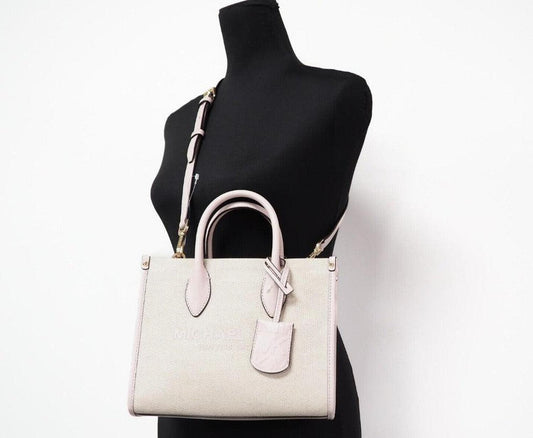 Mirella Small Powder Blush Canvas Shopper Crossbody Handbag Women's Purse