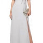 Bridesmaid's Rome Draped-Sleeve Rear-Cutout Wrap Gown In Dove Grey