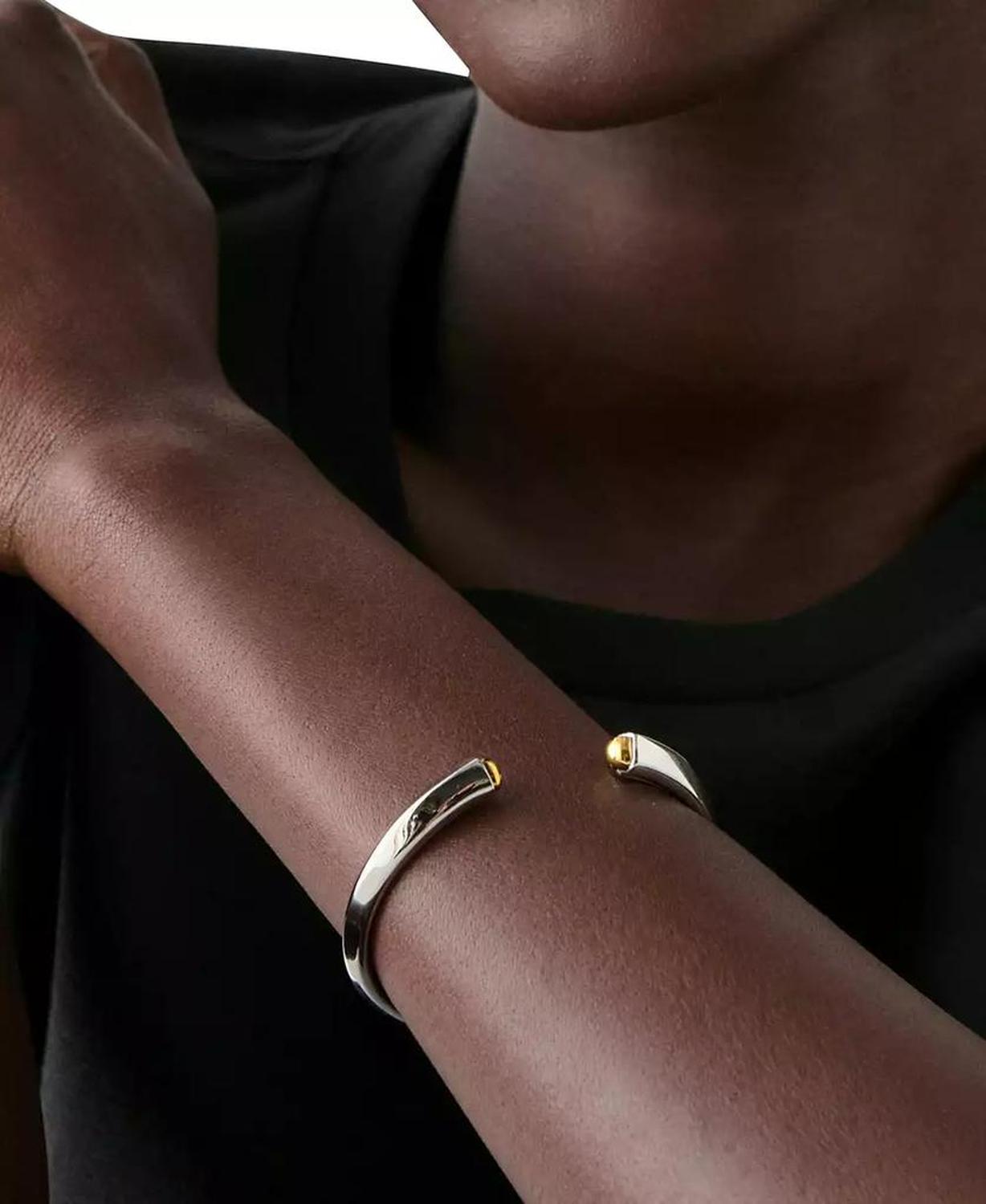Two-Tone Sculpted Spade Open Cuff Bracelet