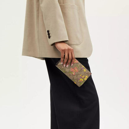 Coach Outlet Slim Zip Wallet In Signature Canvas With Floral Print