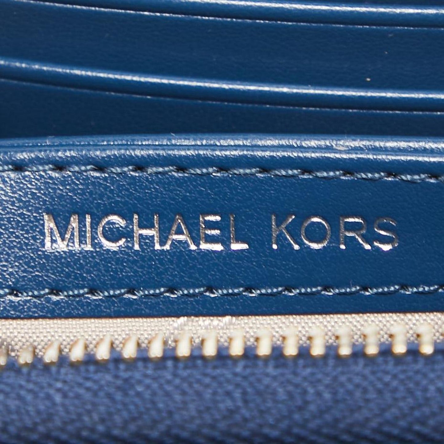 Michael Kors Blue Monogram Jacquard Canvas And Leather Zip Around Card Case