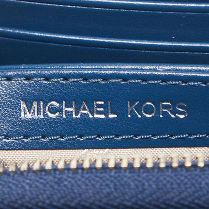Michael Kors Blue Monogram Jacquard Canvas And Leather Zip Around Card Case