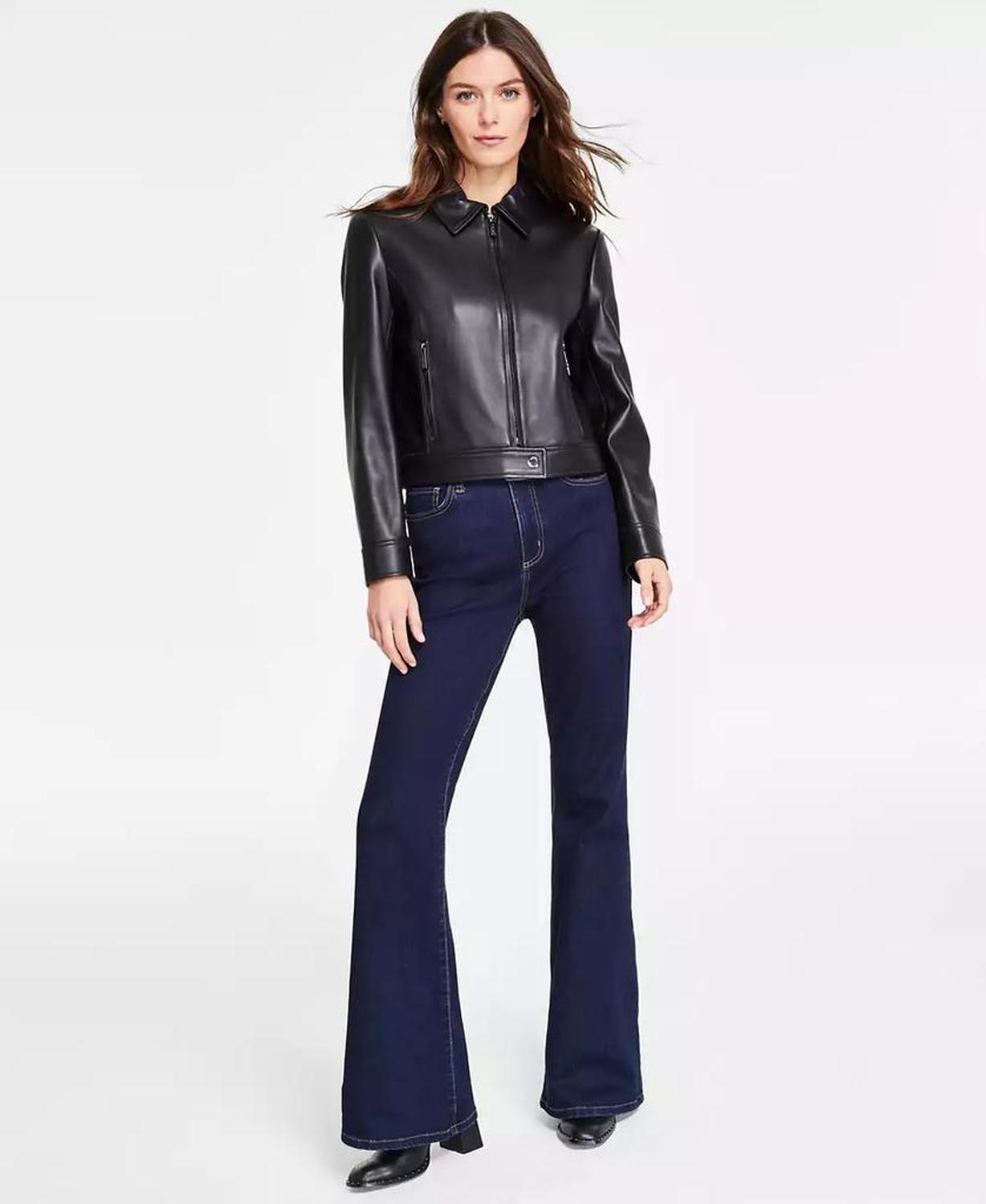 Women's Leather Zip-Front Coat