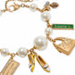 Gold-Tone Cubic Zirconia & Imitation Pearl Charm Bracelet