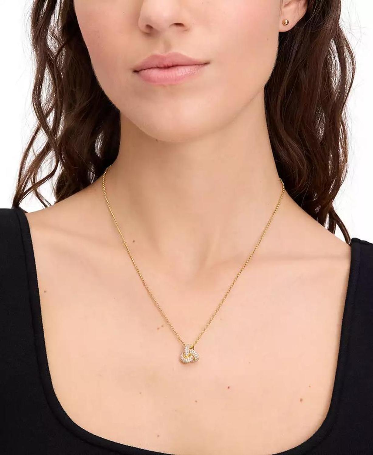 Gold-Tone Pavé Double Knot Pendant Necklace, 16" + 3" extender