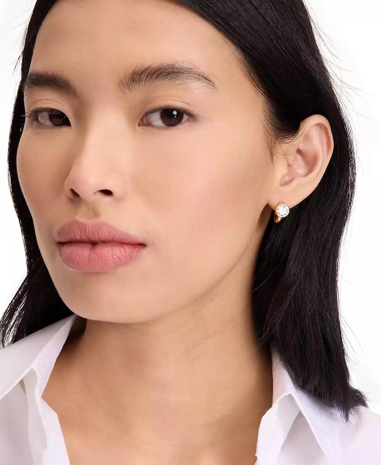 Cubic Zirconia Sparkling Round Huggie Earrings