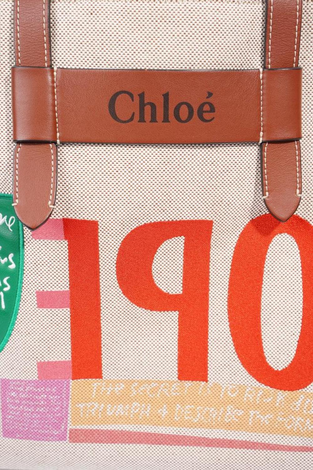 Chloe Corita Kent Tote Beige / Multicoloured Writing Canvas Large