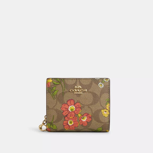 Coach Outlet Snap Wallet In Signature Canvas With Floral Print