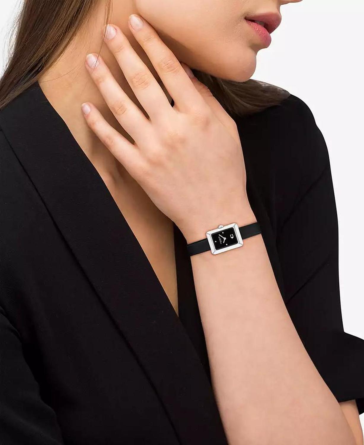 Women's Mara Black Leather Strap Watch, 19 x 26mm