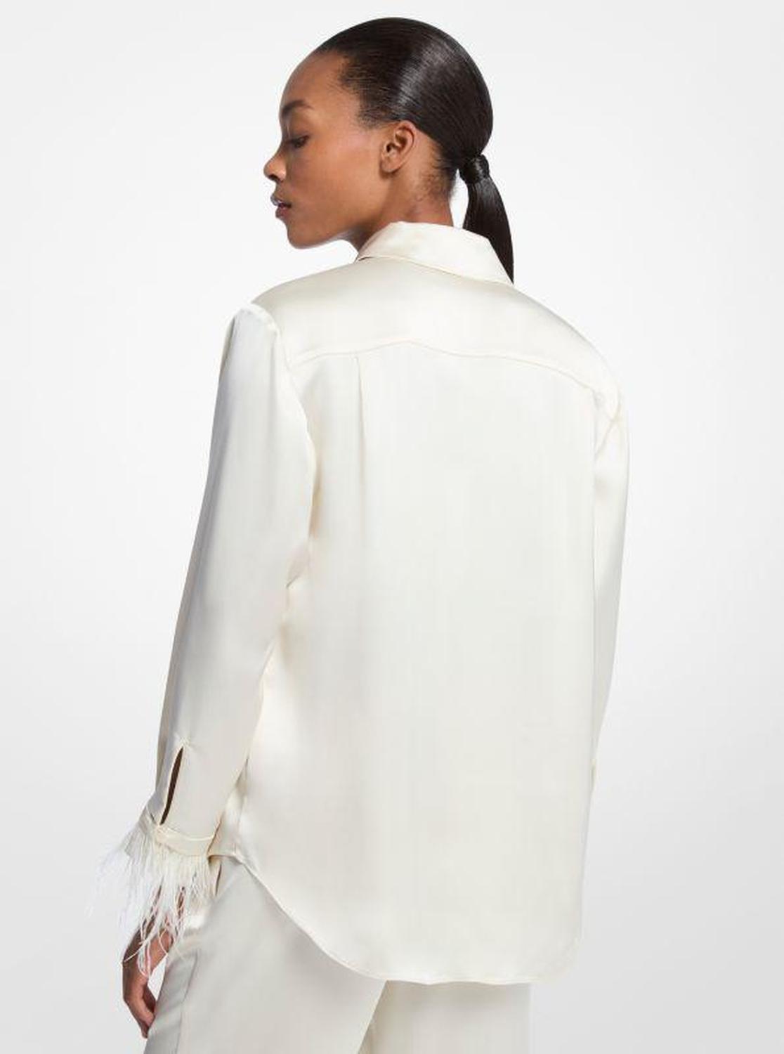 Feather Trim Satin Pajama Shirt