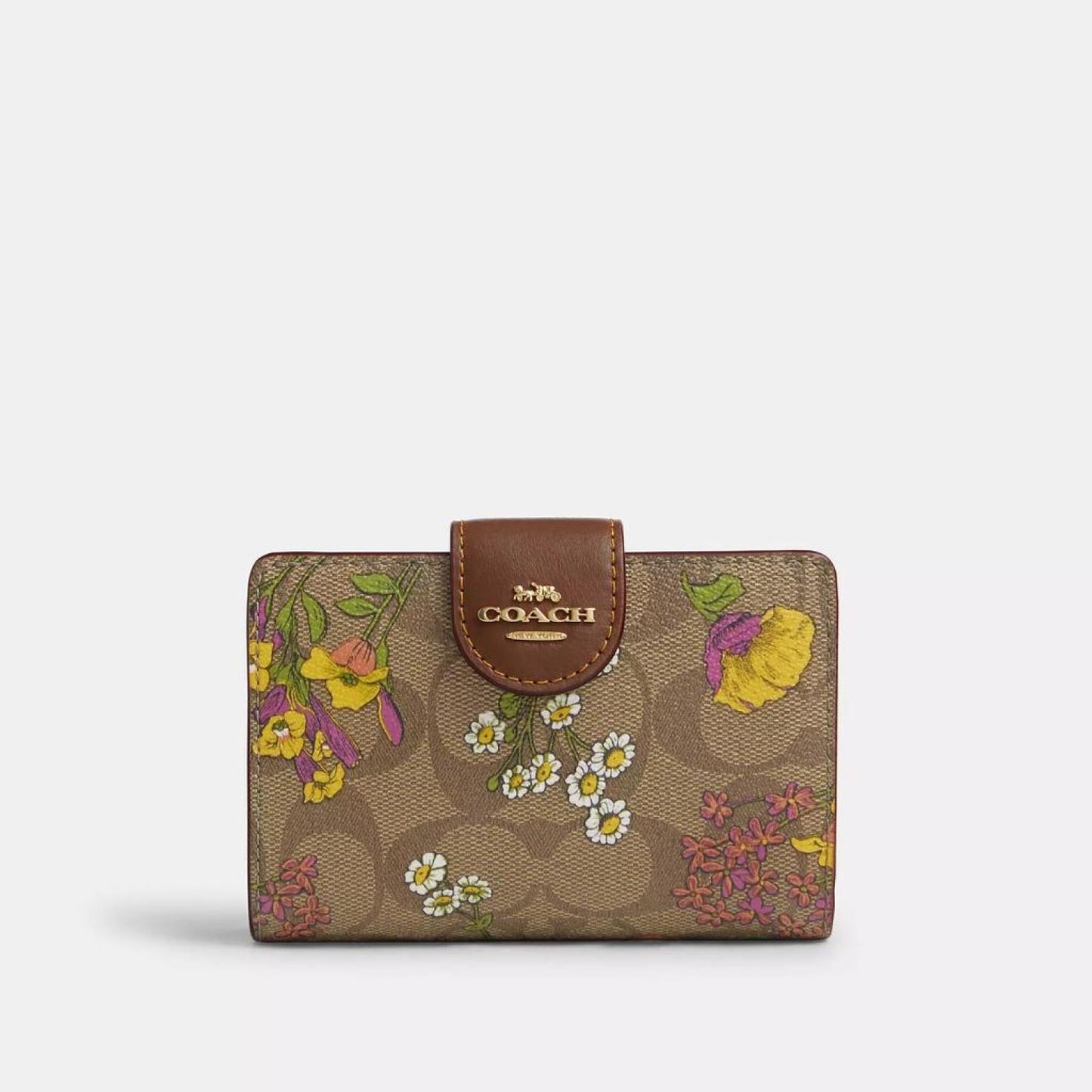 Coach Outlet Medium Corner Zip Wallet In Signature Canvas With Floral Print