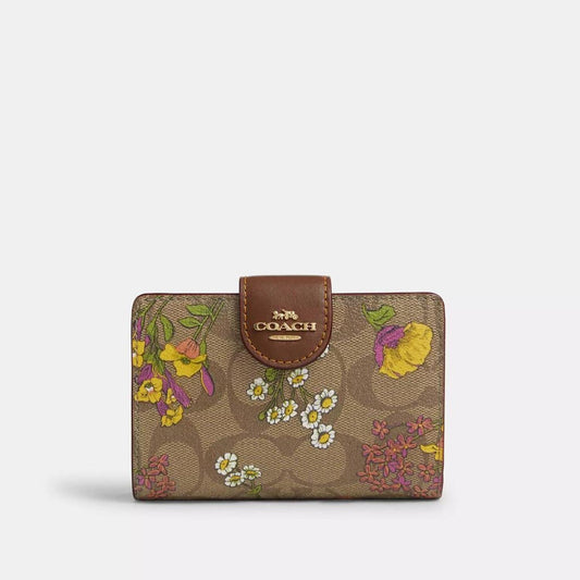Coach Outlet Medium Corner Zip Wallet In Signature Canvas With Floral Print