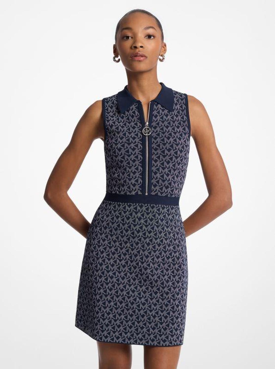 Logo Jacquard Zip-Up Dress