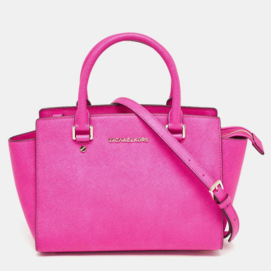 Michael Kors Magenta Saffiano Leather Medium Selma Tote