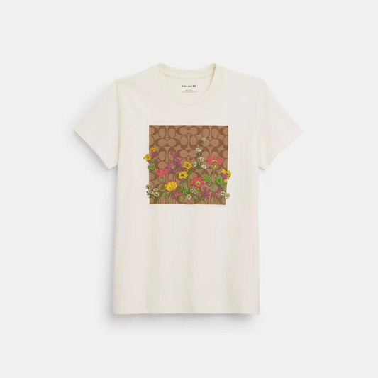 Coach Outlet Garden Floral Signature T Shirt In Organic Cotton