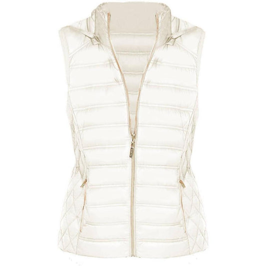 Women's Sleeveless Puffer Vest With Removable Hood In White