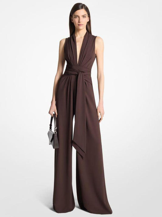 Stretch Matte Jersey Tie-Waist Palazzo Jumpsuit
