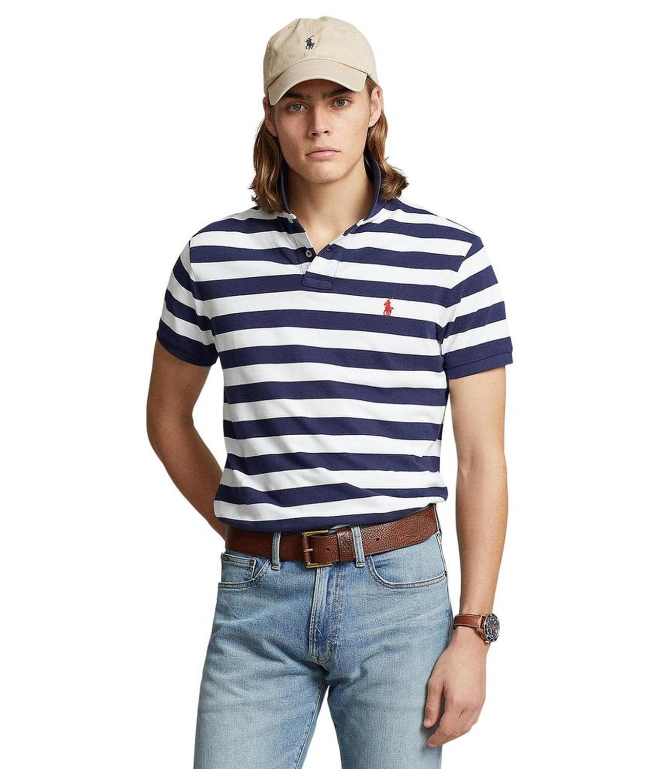 Classic Fit Striped Mesh Polo Shirt