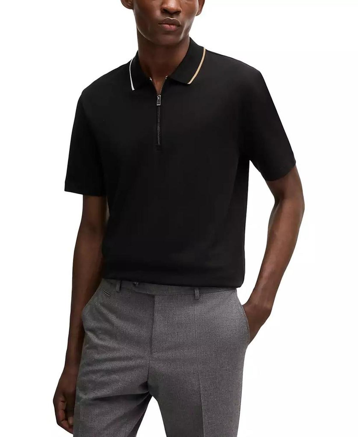 Men's Zip-Neck Interlock Polo Shirt